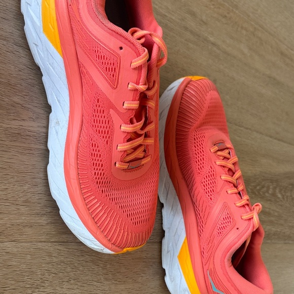 Hoka Women's Coral and Yellow Running Shoes - Picture 4 of 6
